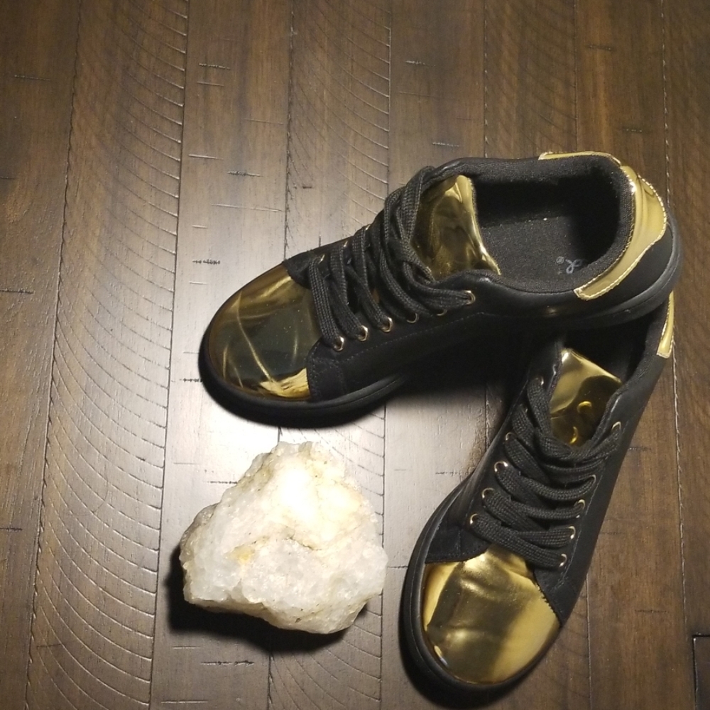 BOGO 1/2 OFF | Black & Gold Embossed Sneakers - Picture 5 of 5